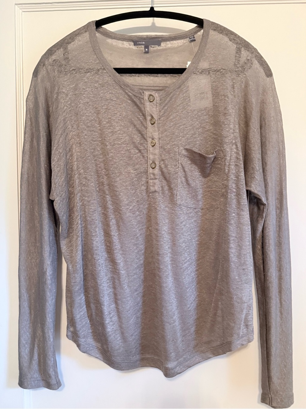 Vince Lightweight Long Sleeve Henley Top in Taupe Gray
